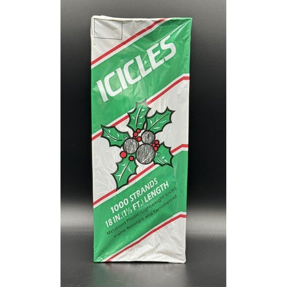 Vintage Christmas Icicles 1000 Strands Silver Tinsel 18‎ in Metalized Plastic - Picture 1 of 3